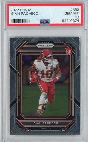 Graded 2022 Panini Prizm Isiah Pacheco #352 Rookie RC Football Card PSA 10 Gem Mint
