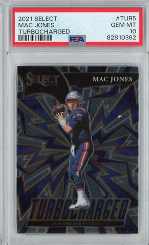 Graded 2021 Panini Select Mac Jones #TUR5 Turbocharged Rookie RC Football Card PSA 10 Gem Mint