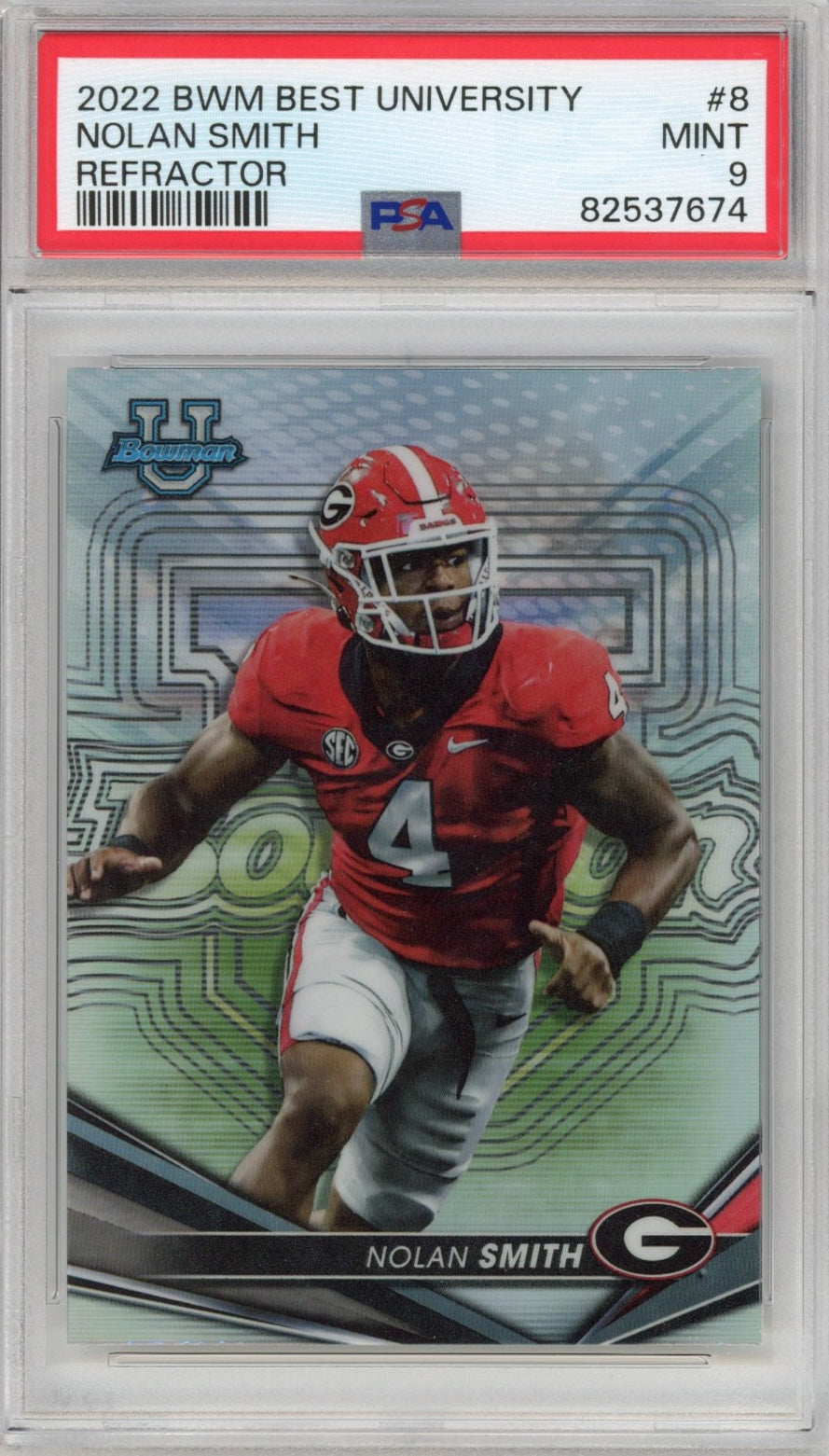 Graded 2022 Bowman Best University Nolan Smith #8 Refractor Rookie RC Football Card PSA 9 Mint