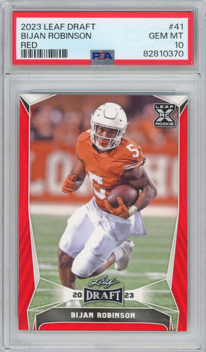 Graded 2023 Leaf Draft Bijan Robinson #41 Red Rookie RC Football Card PSA 10 Gem Mint