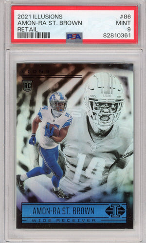Graded 2021 Panini Illusions Amon-Ra St. Brown #86 Retail Rookie RC Football Card PSA 9 Mint