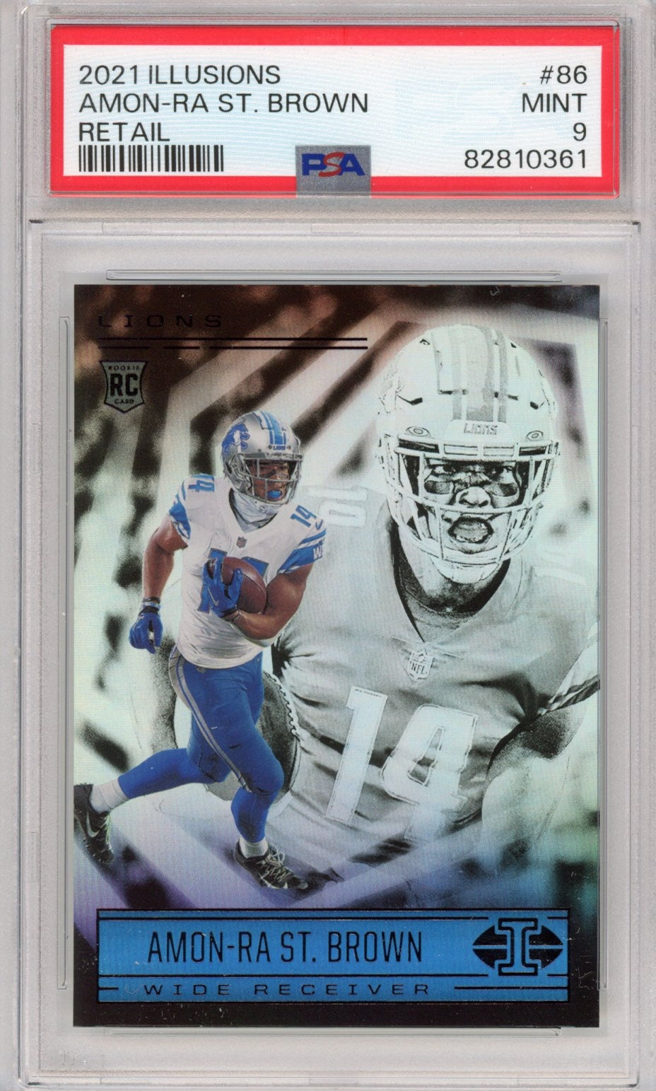 Graded 2021 Panini Illusions Amon-Ra St. Brown #86 Retail Rookie RC Football Card PSA 9 Mint