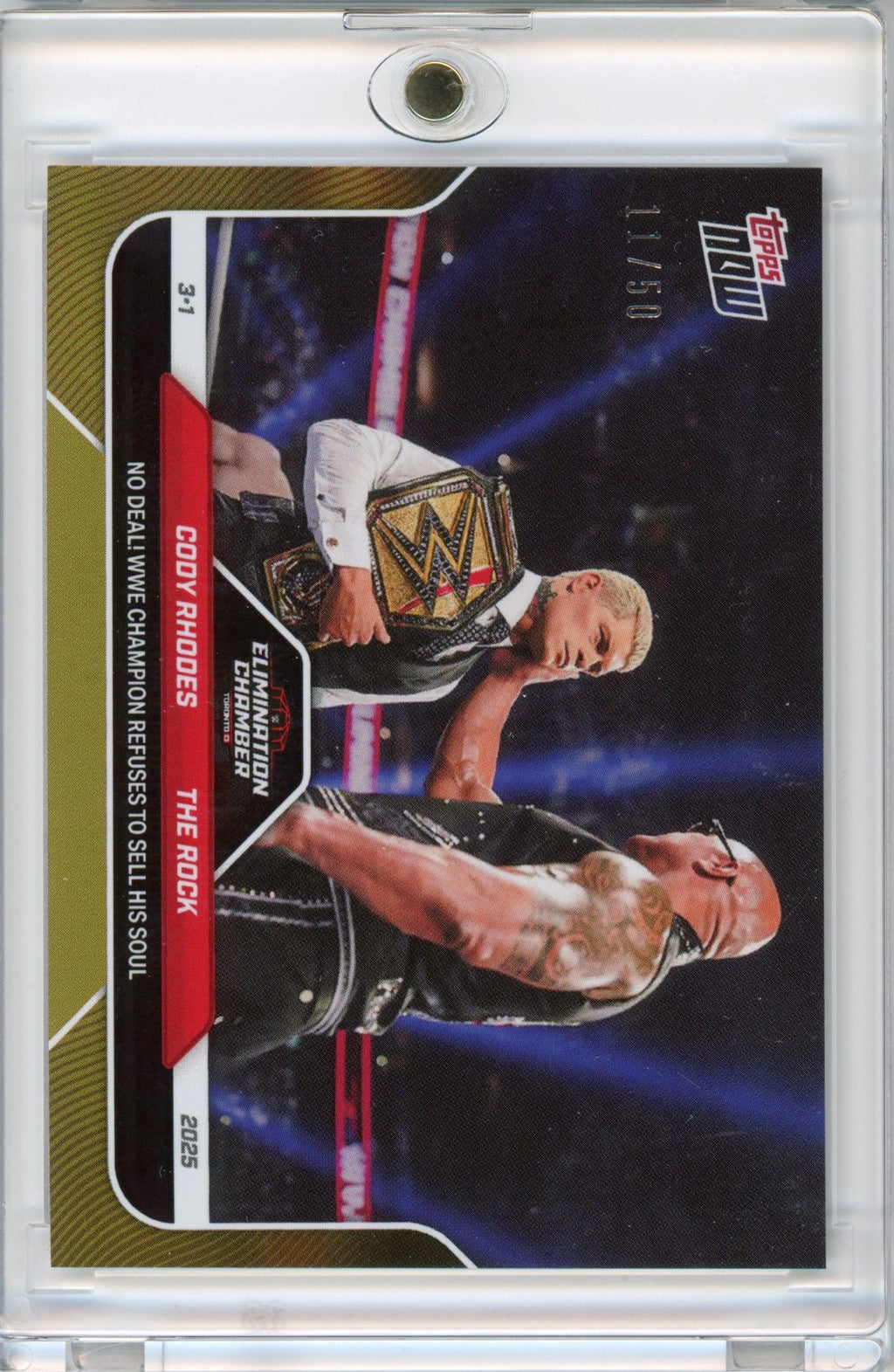 2025 Topps Now WWE Cody Rhodes/The Rock #26 Gold /50 No Deal! Wrestling Card