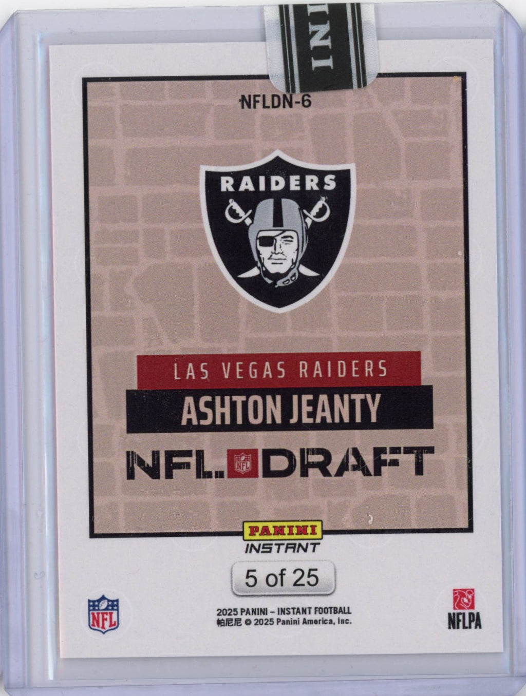 2025 Panini Instant NFL Ashton Jeanty #DN6 Draft Night Beige /25 Las Vegas Raiders Rookie RC Football Card