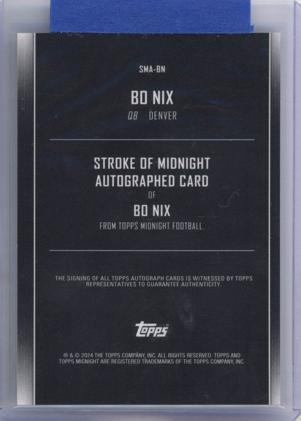 2024 Topps Midnight Bo Nix #SMABN Stroke of Midnight Auto Rookie RC Football Card