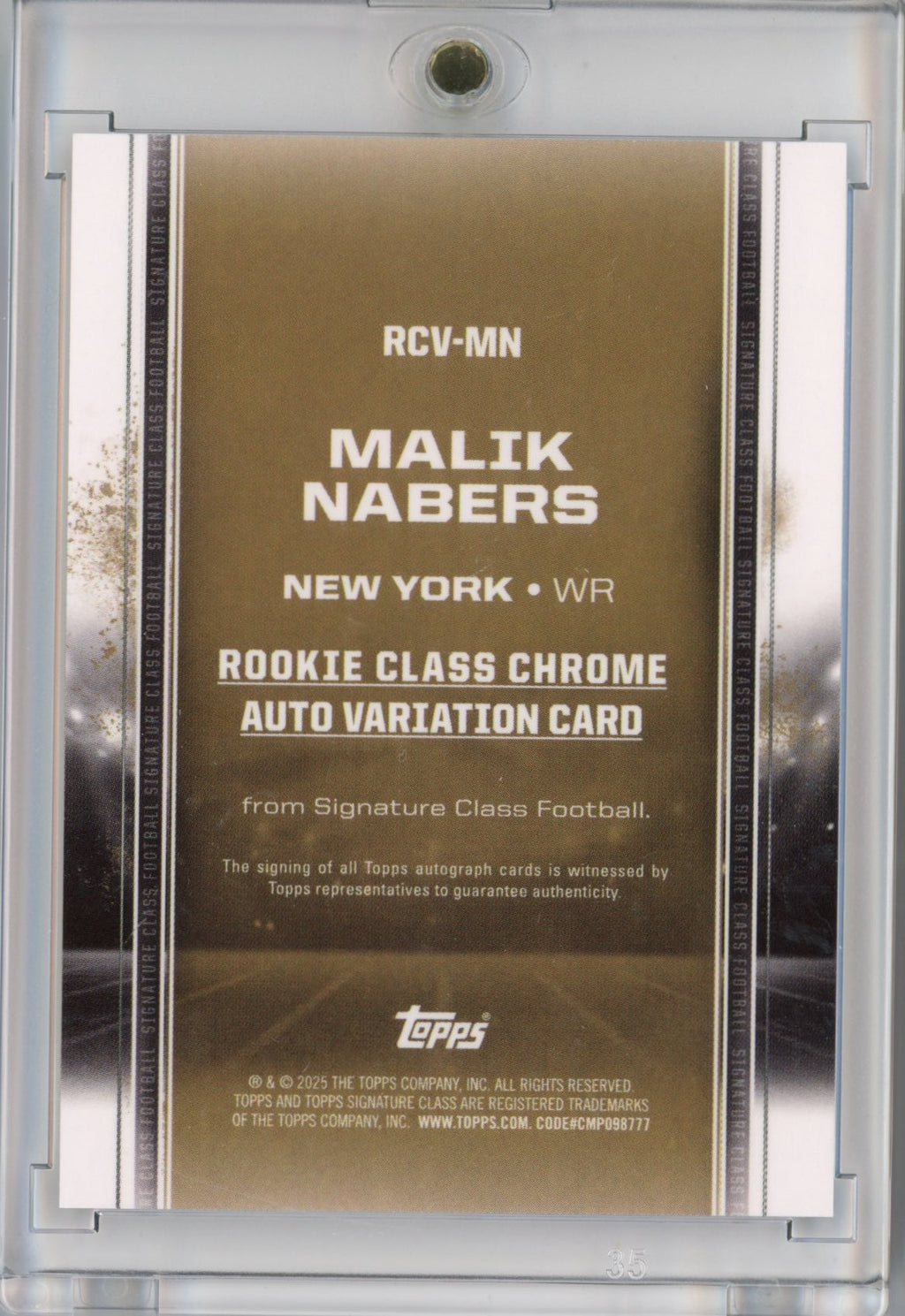 2024 Topps Malik Nabers #RCVMN Signature Class Chrome Autograph Variation New York Giants Rookie RC Football Card