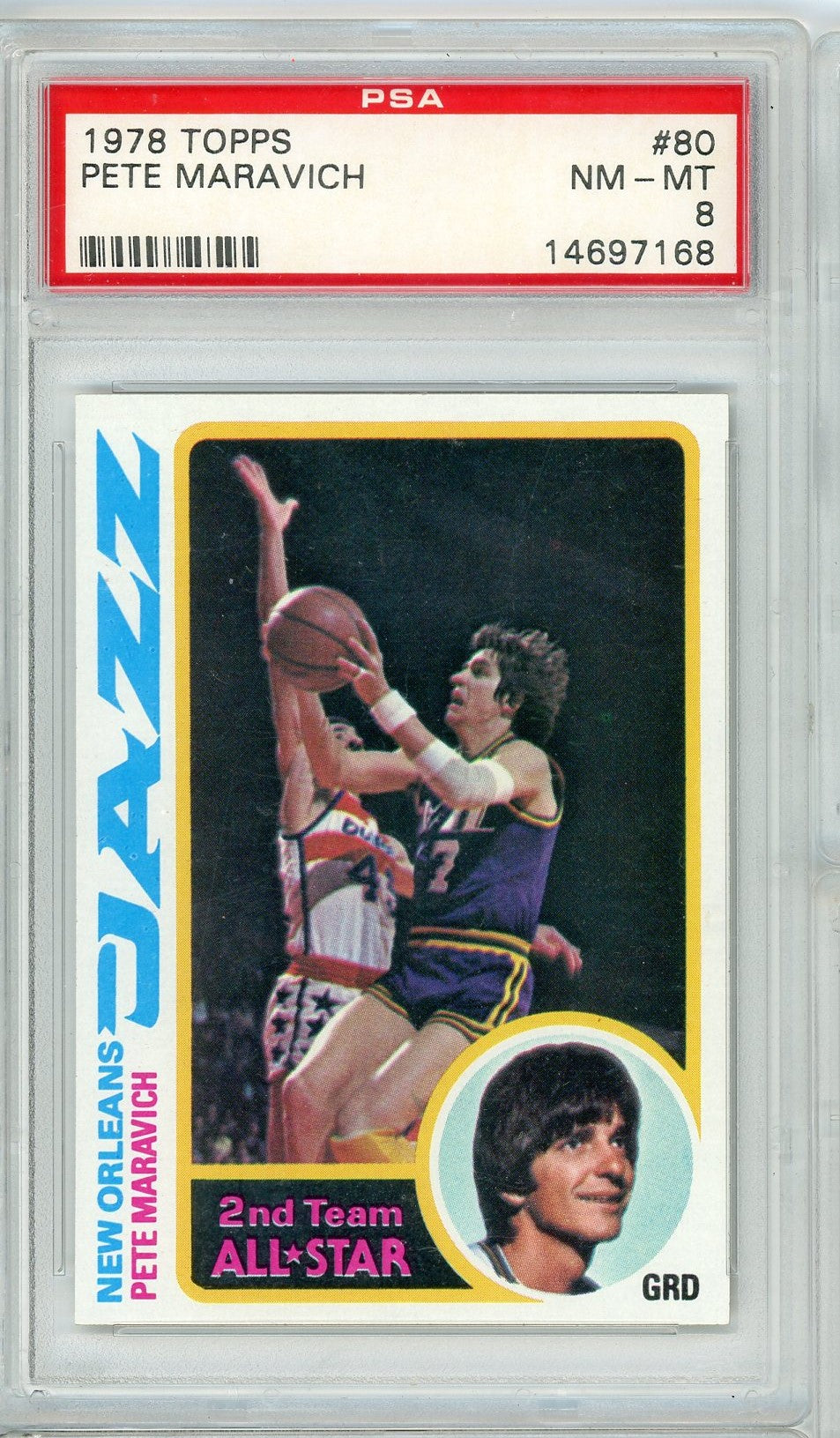 Graded 1978 Topps Pistol Pete Maravich #80 Basketball Card PSA 8 NM-MT