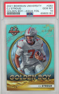 Graded 2021 Bowman University CJ Stroud #GB2 Golden Boy Aqua Foil Rookie RC Football Card PSA 10 Gem Mint