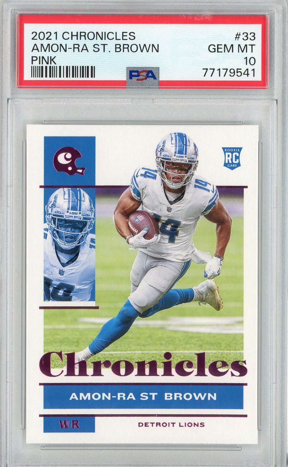 Graded 2021 Chronicles Amon-Ra St. Brown #33 Pink Rookie RC Football Card PSA 10 Gem Mint
