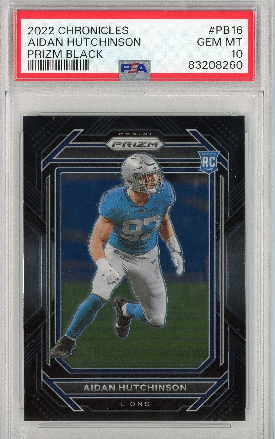 Graded 2022 Panini Chronicles Aidan Hutchinson #PB16 Prizm Black Rookie RC Football Card PSA 10