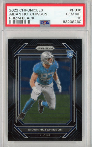 Graded 2022 Panini Chronicles Aidan Hutchinson #PB16 Prizm Black Rookie RC Football Card PSA 10