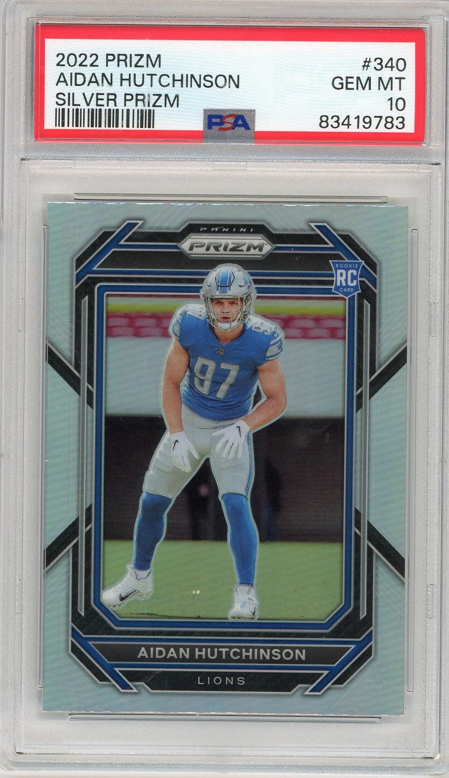 Graded 2022 Prizm Aidan Hutchinson #340 Silver Prizm Rookie RC Football Card PSA 10