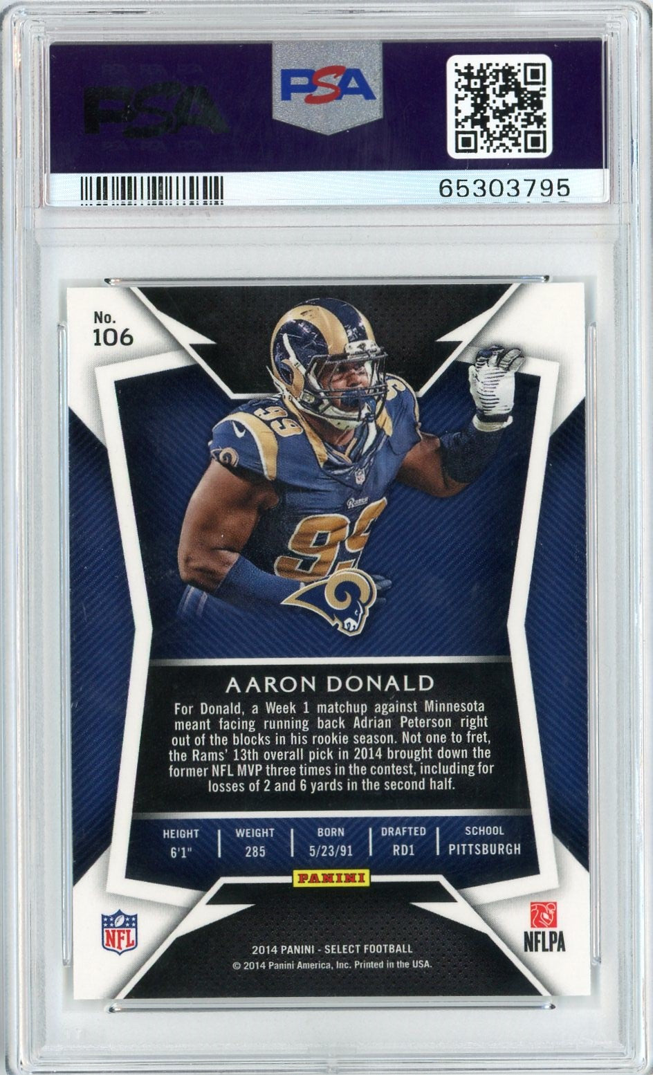 Graded 2014 Panini Select Aaron Donald #106 Rookie RC Football Card PSA 10 Gem Mint