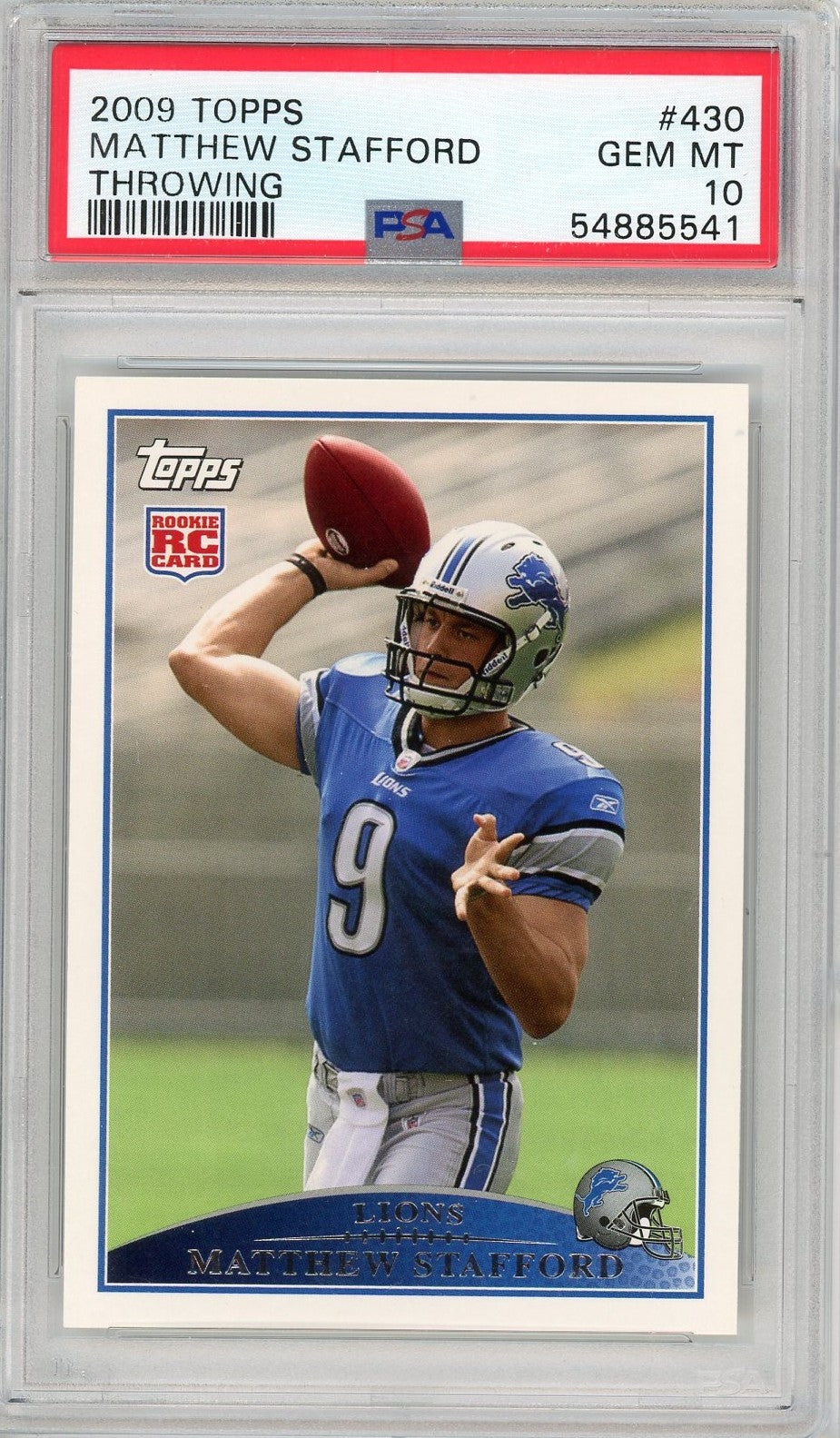 Graded 2009 Topps Matthew Stafford #430 Throwing Rookie RC Football Card PSA 10 Gem Mint
