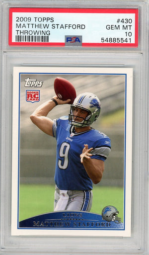 Graded 2009 Topps Matthew Stafford #430 Throwing Rookie RC Football Card PSA 10 Gem Mint