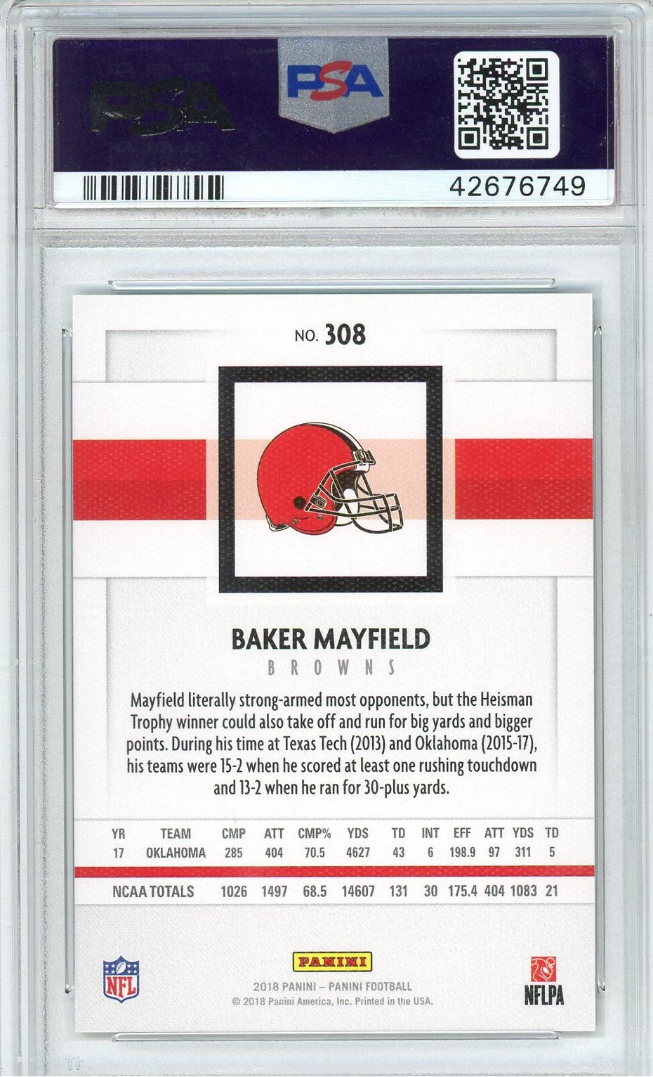 Graded 2018 Panini Baker Mayfield #308 Canvas Rookie RC Football Card PSA 10 Gem Mint