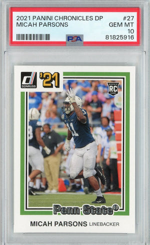 Graded 2021 Panini Chronicles DP Micah Parsons #27 Rookie RC Football Card PSA 10 Gem Mint