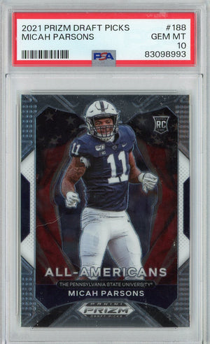Graded 2021 Panini Prizm DP Micah Parsons #188 Rookie RC Football Card PSA 10 Gem Mint