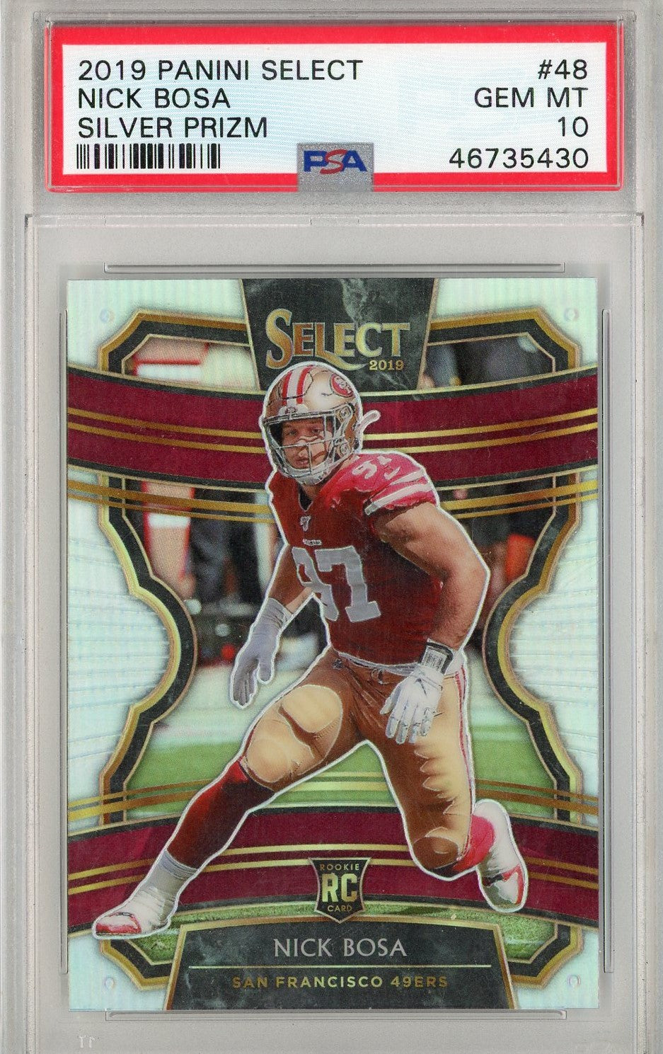Graded 2019 Panini Select Nick Bosa #48 Silver Rookie RC Football Card PSA 10 Gem Mint