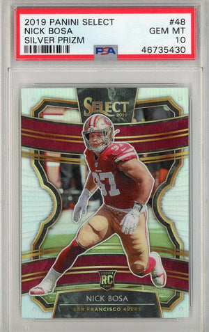 Graded 2019 Panini Select Nick Bosa #48 Silver Rookie RC Football Card PSA 10 Gem Mint