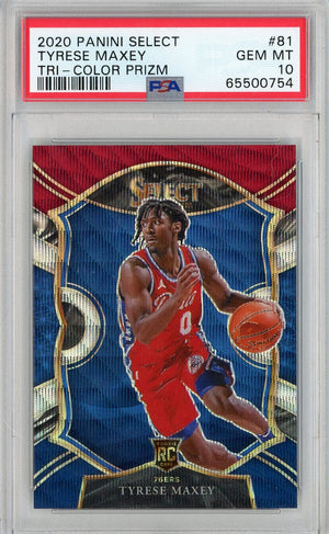 Graded 2020 Panini Select Tyrese Maxey #81 Tri Color Prizm Rookie RC Basketball Card PSA 10 Gem Mint