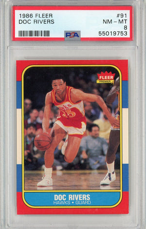 Graded 1986 Fleer Doc Rivers #91 Rookie RC Basketball Card PSA 8 NM-MT