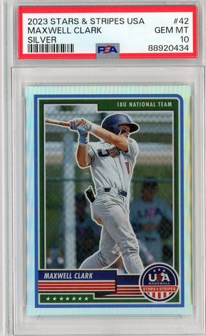 Graded 2023 Panini Stars & Stripes USA Max Clark #42 Silver Rookie RC Baseball Card PSA 10 Gem Mint