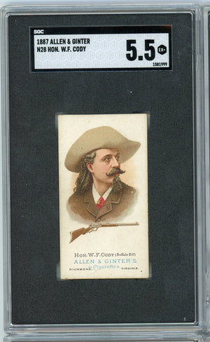 Graded 1887 Allen & Ginter N28 Hon. W.F. Cody Buffalo Bill Baseball Tobacco Card SGC 5.5 Excellent