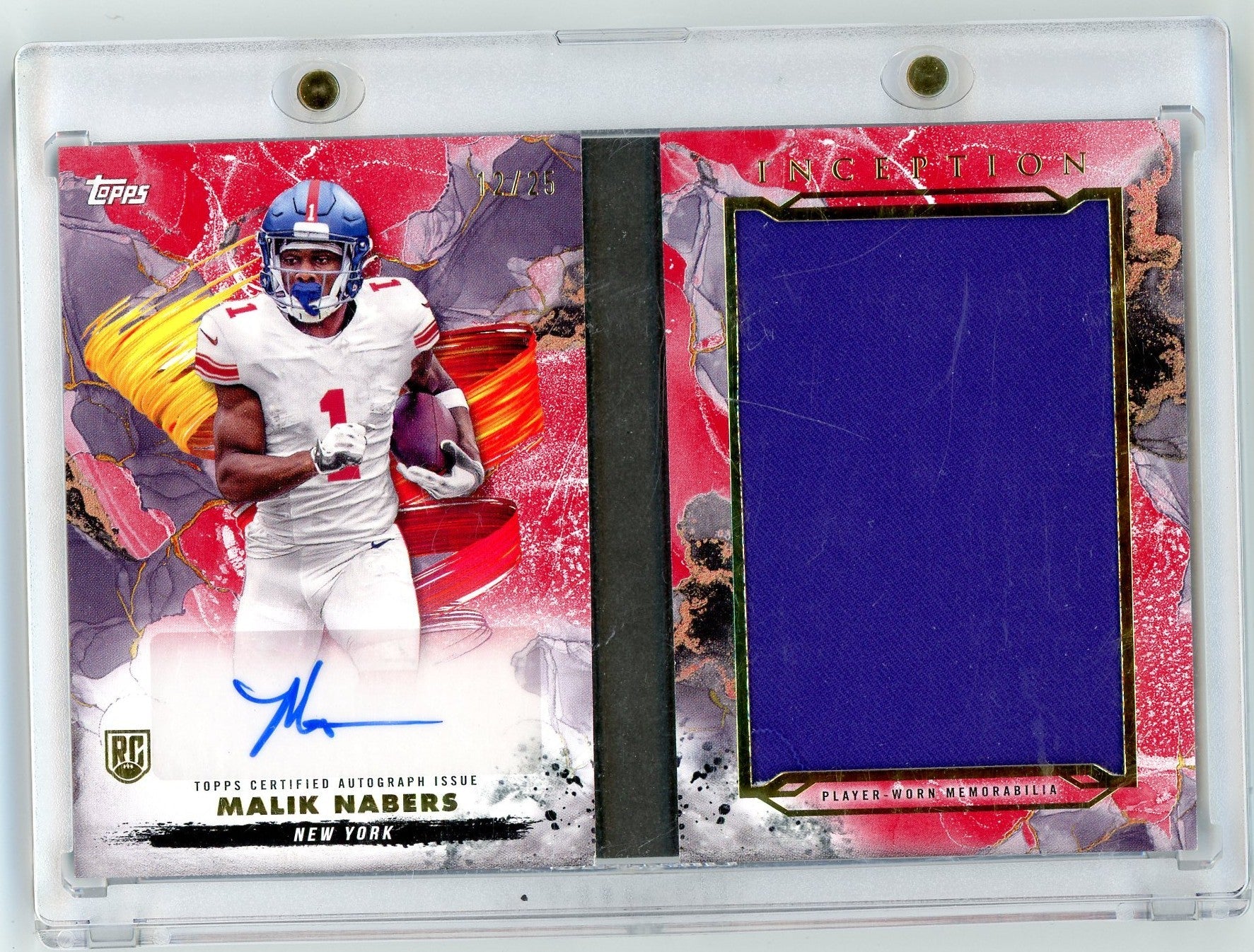 2024 Topps Inception Malik Nabers #ARBCMN Auto Book Relic Red /25 Rookie RC Football Card