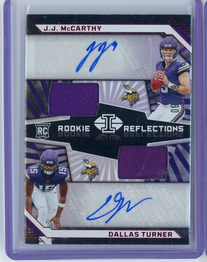 2024 Panini Illusions Rookie Reflections JJ McCarthy/Dallas Turner #RRA-MV Rookie Patch Auto RPA /199 Rookie RC Football Card