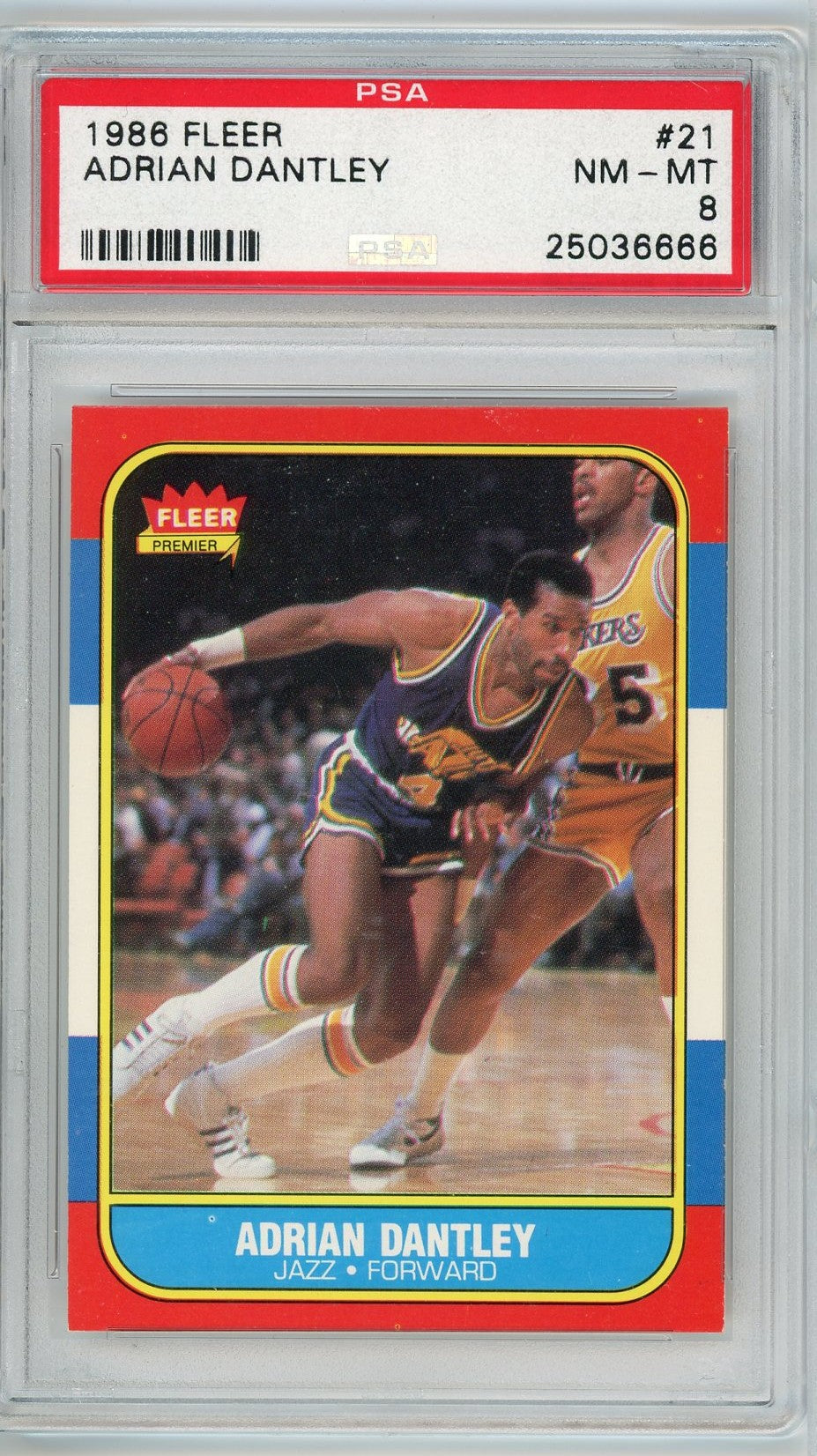 Graded 1986 Fleer Adrian Dantley #21 Basketball Card PSA 8 NM-MT
