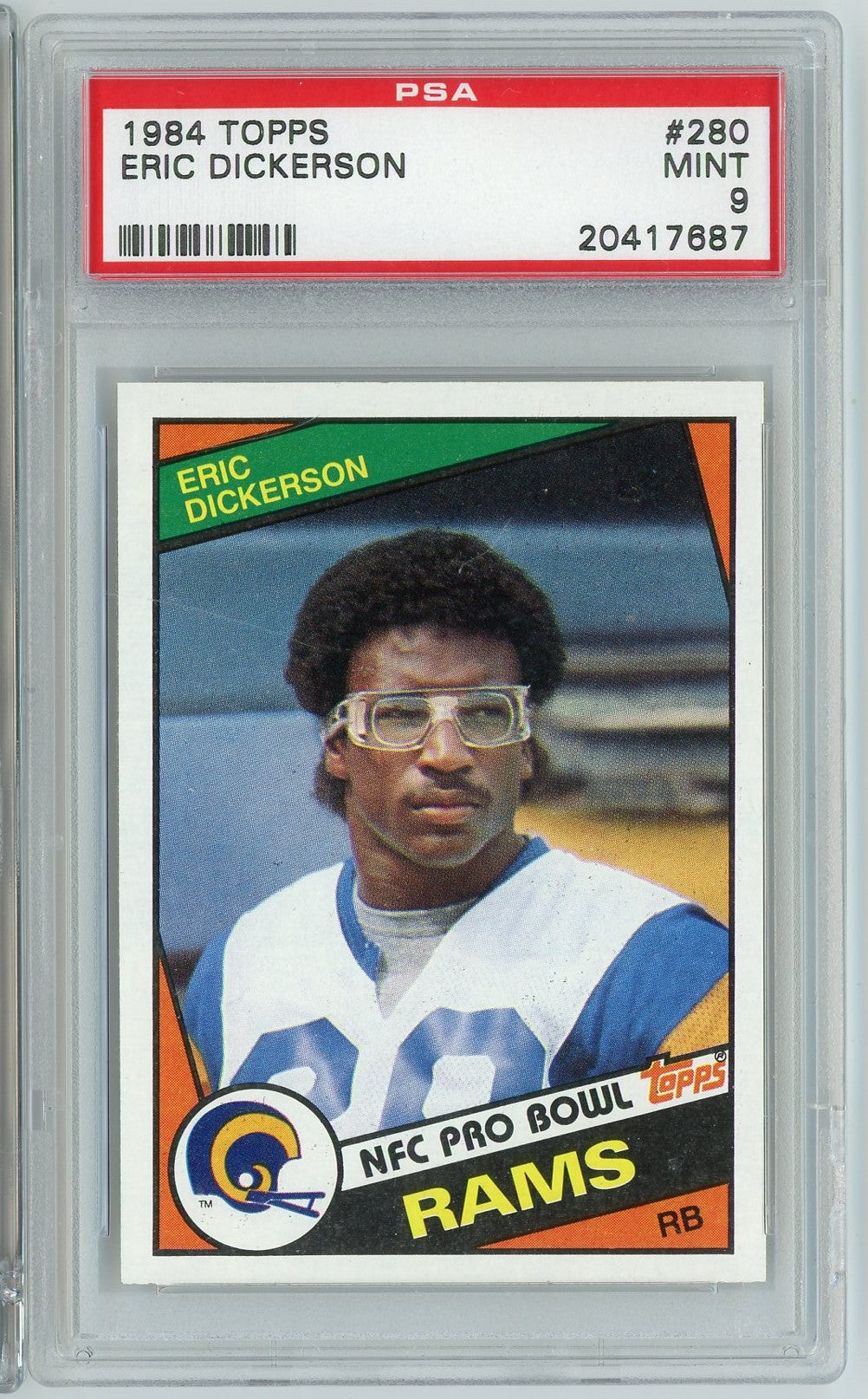 Graded 1984 Topps Eric Dickerson #RAMS Rookie RC Football Card PSA 9 Mint