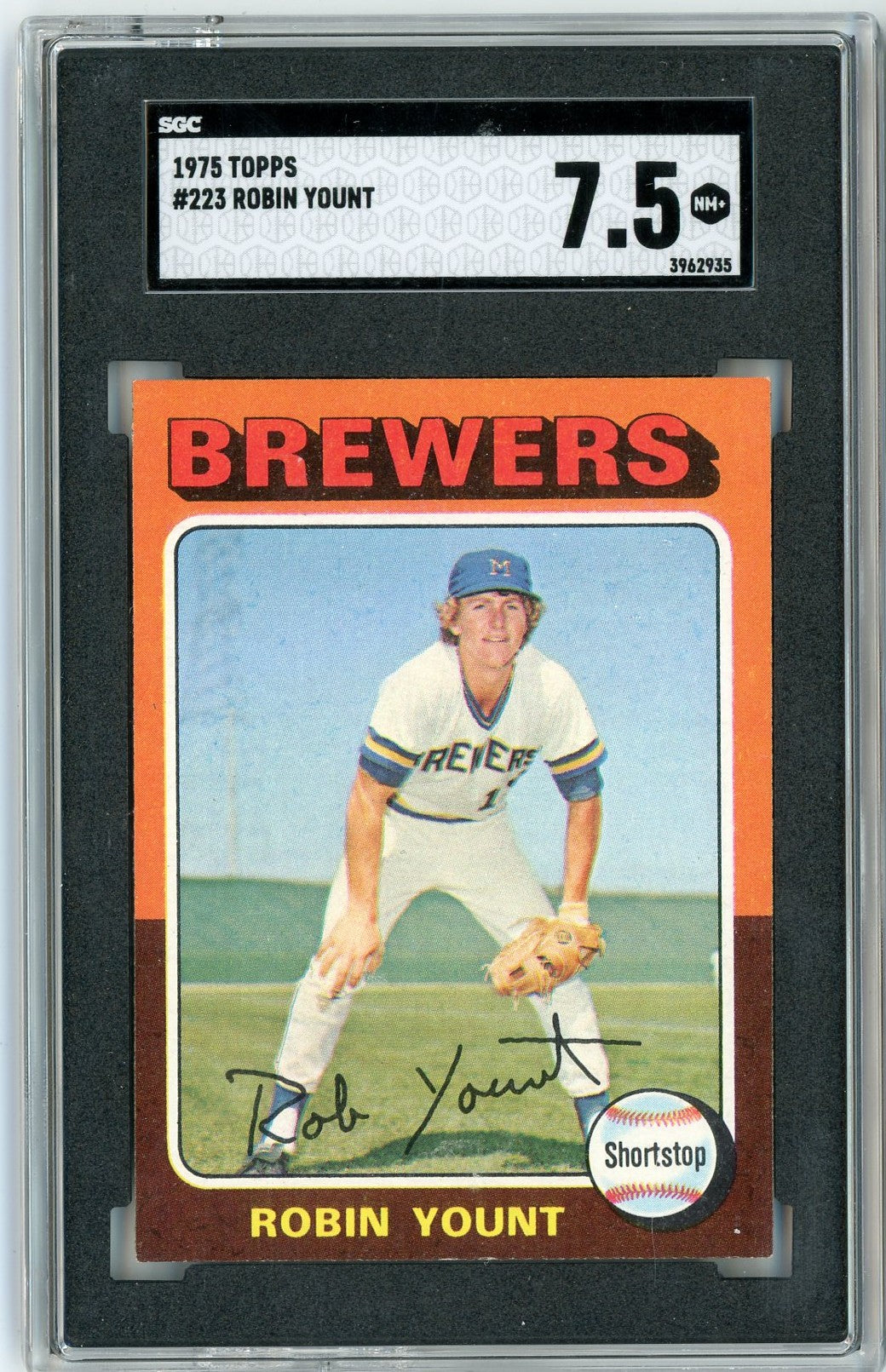 Graded 1975 Topps Robin Yount #223 Rookie RC Baseball Card SGC 7.5 Near Mint+