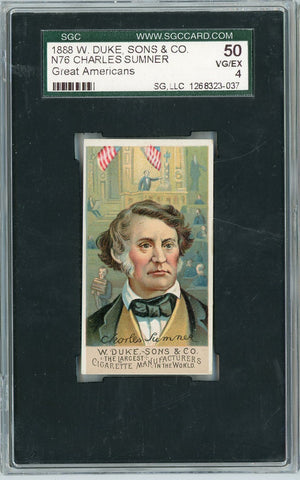 Graded 1888 N76 W. Duke, Sons & Co. Great Americans #CS Charles Sumner Baseball Tobacco Card SGC 4