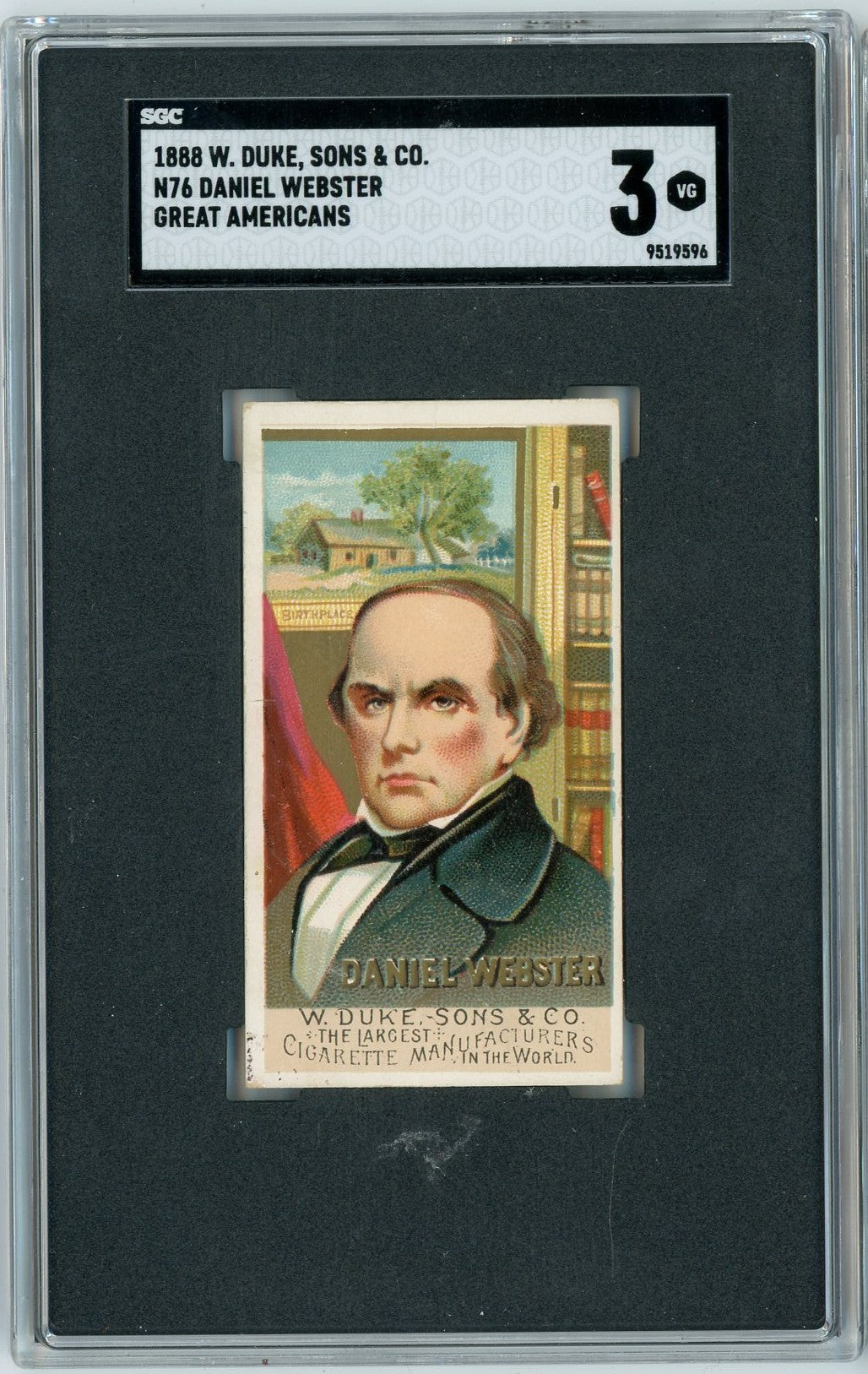 Graded 1888 N76 W. Duke, Sons & Co. Great Americans #DANNY Daniel Webster Baseball Tobacco Card SGC 3