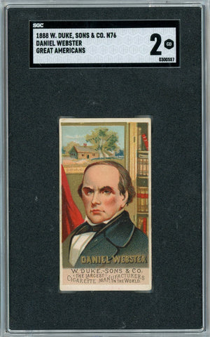 Graded 1888 N76 W. Duke, Sons & Co. Great Americans #DW Daniel Webster Baseball Tobacco Card SGC 2