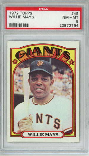 Graded 1972 Topps Willie Mays #49 Baseball Card PSA 8 NM-MT