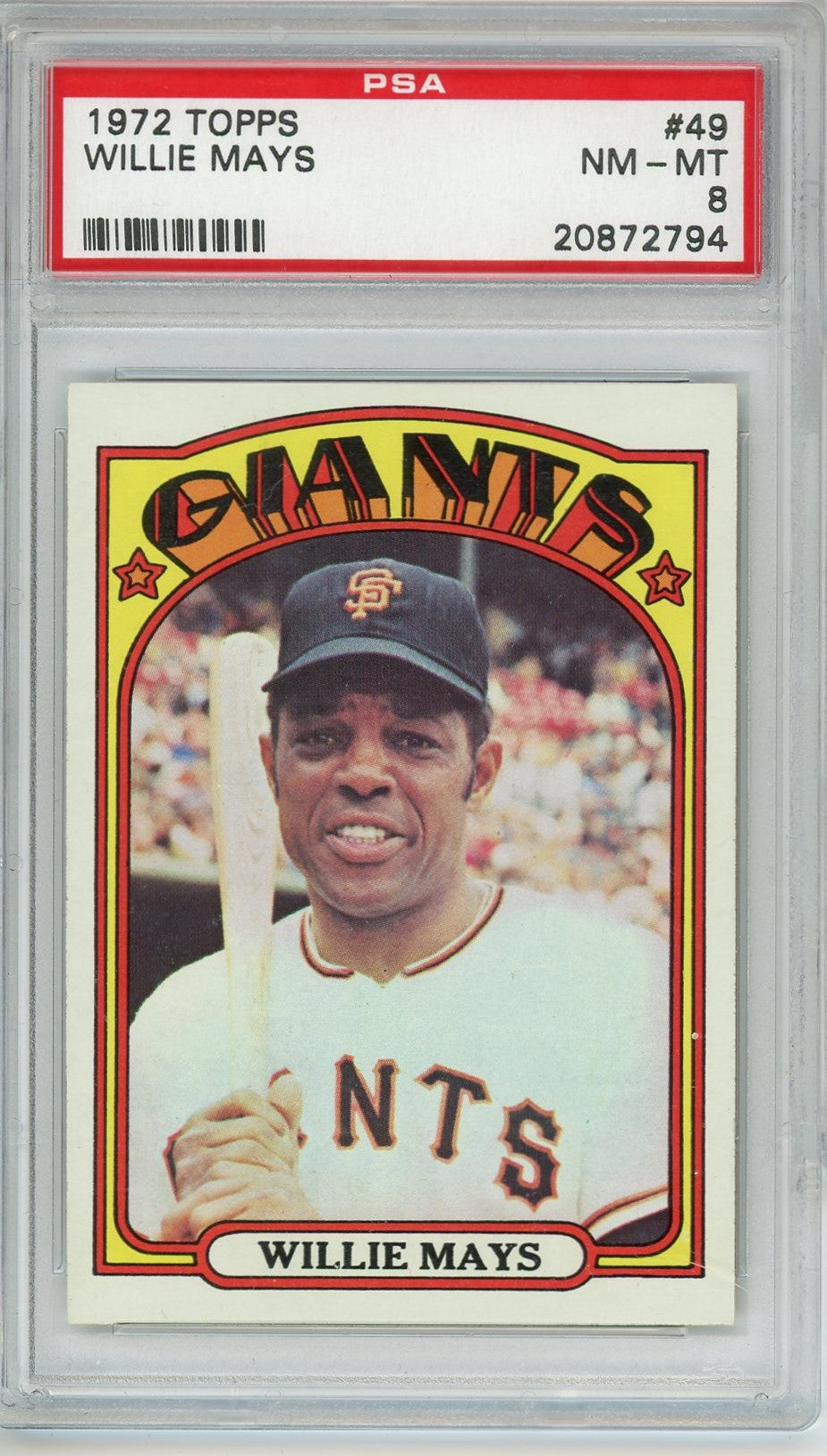Graded 1972 Topps Willie Mays #49 Baseball Card PSA 8 NM-MT