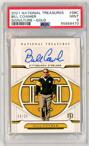Graded 2021 National Treasures Bill Cowher #SBC /35 Autographed Football Card PSA 9 Mint
