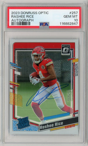 Graded 2023 Panini Donruss Optic Rashee Rice #257 /199 Autograph Rookie RC Football Card PSA 10 Gem Mint