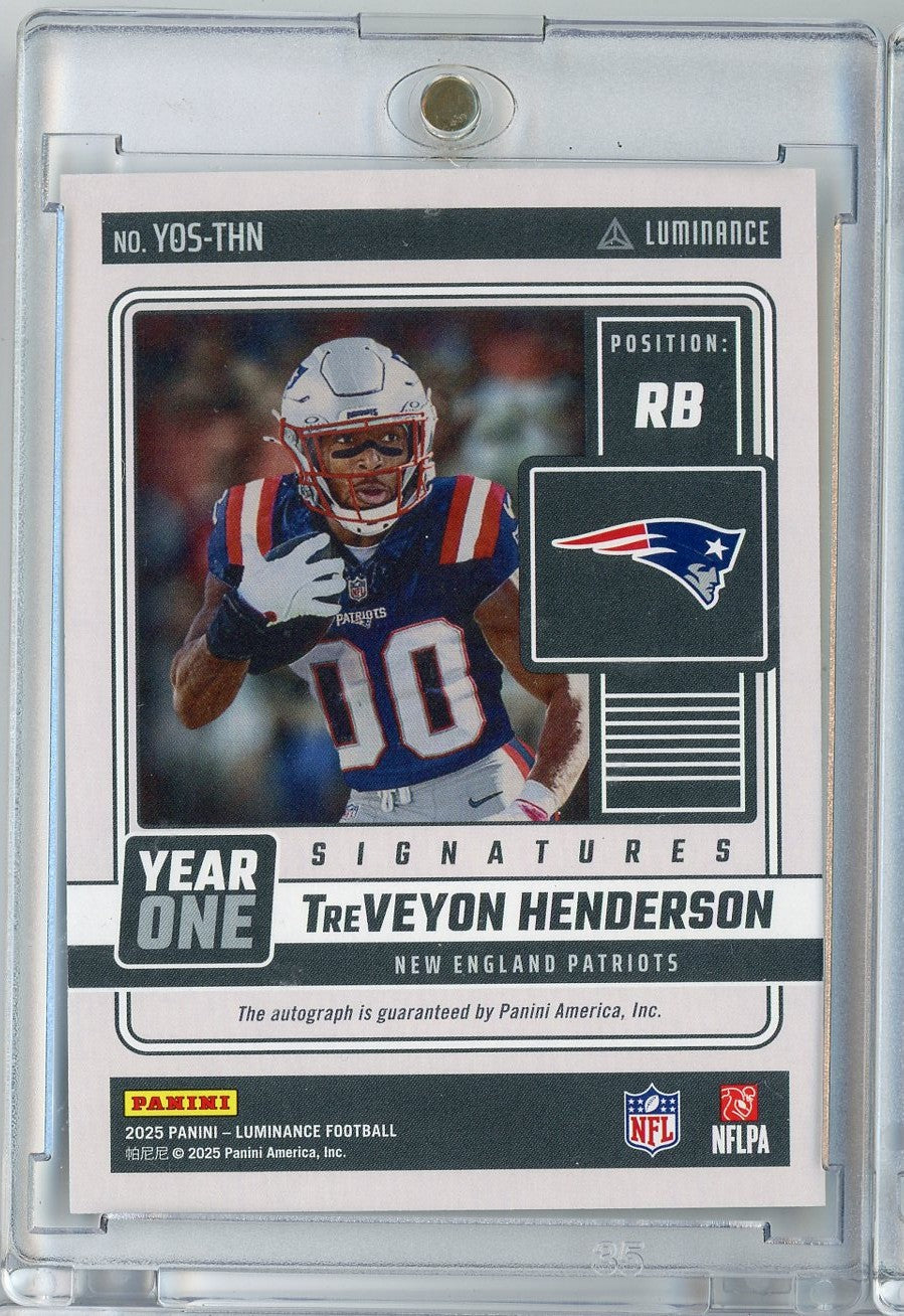 2025 Panini Luminance Year One Signatures TreVeyon Henderson #YOS-THN Auto New England Patriots Rookie RC Football Card