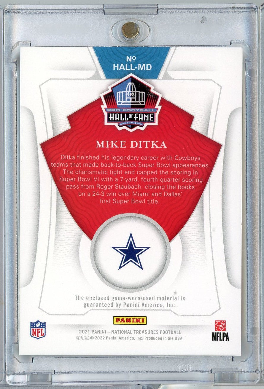 2021 Panini National Treasures Mike Ditka #HALLMD Treasures of the Hall Game Worn Relic Football Card