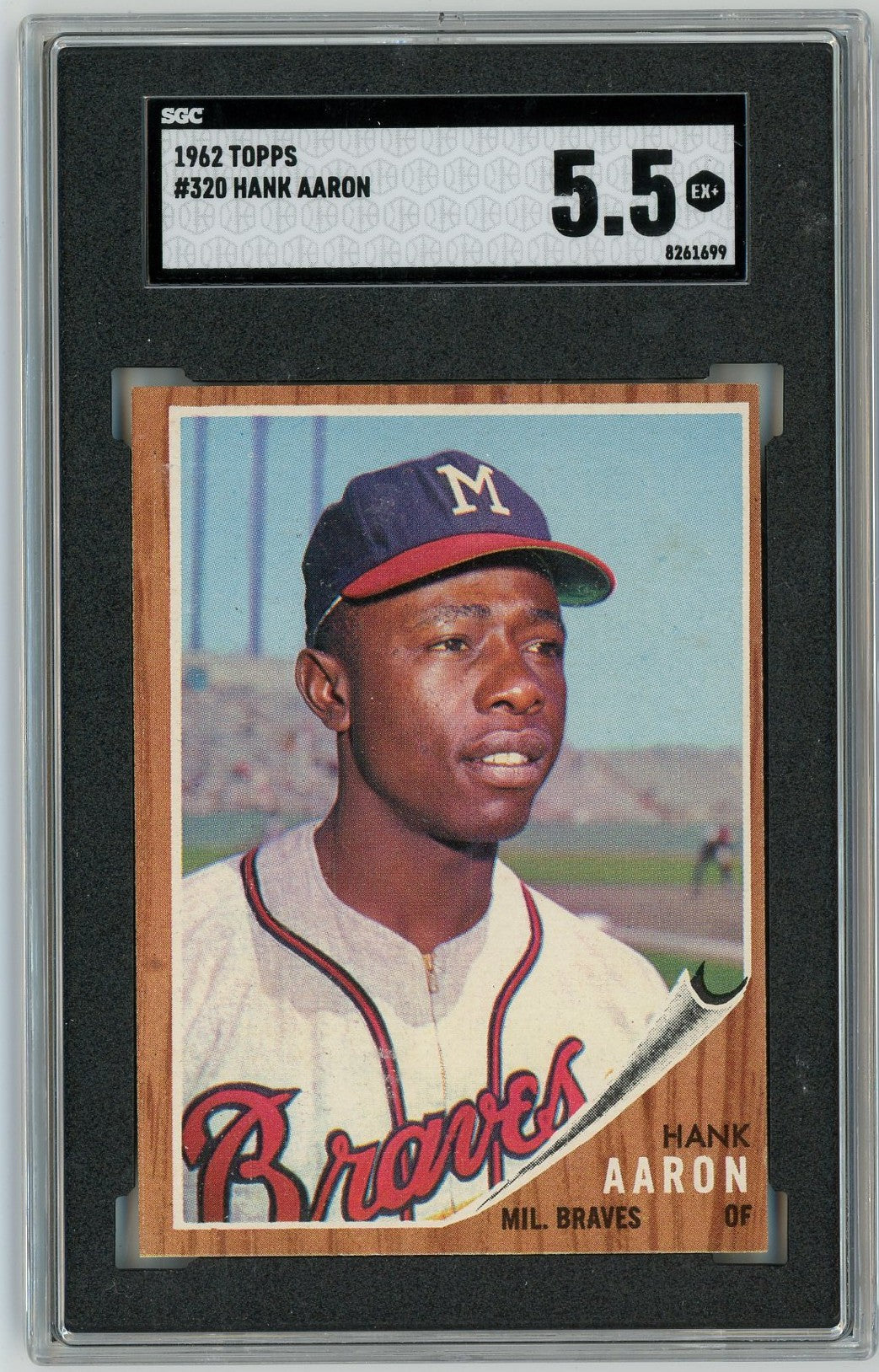 Graded 1962 Topps Hank Aaron #320 Baseball Card SGC 5.5 Excellent+