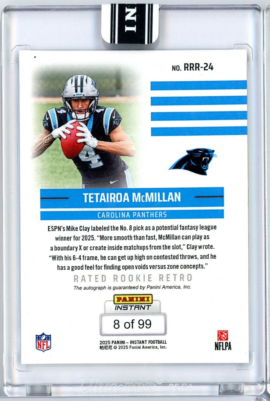 2025 Panini Instant NFL Tetairoa McMillan #24 Rated Retro Rookie Auto /99 Carolina Panthers Rookie RC Football Card