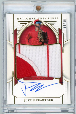 2024 Panini National Treasures Justin Crawford #PMSJC /49 Rookie Patch Auto Rookie RC Baseball Card