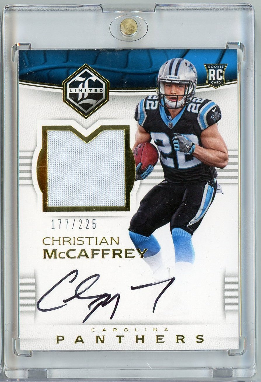 2017 Panini Limited Christian McCaffrey #107 /225 Rookie Patch Auto Rookie RC Football Card