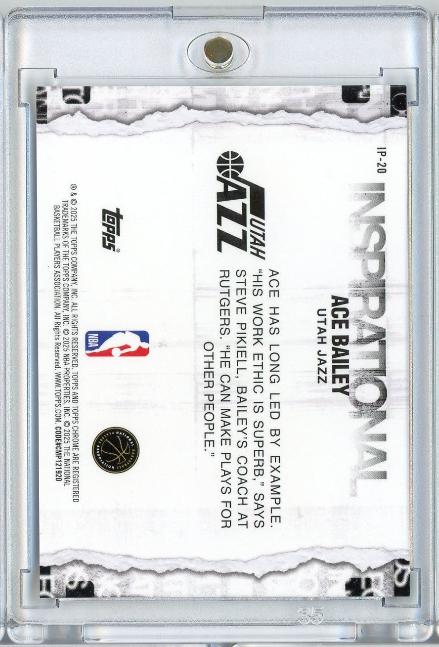 2025 Topps Chrome Ace Bailey #IP20 Inspirational Orange Foil /25 Utah Jazz Rookie RC Basketball Card