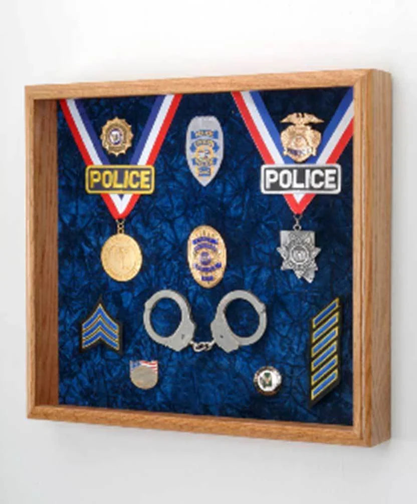 Law Enforcement Deluxe Awards Display Case - Blue Velvet Background