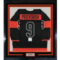 Framed Autographed/Signed Ivan Provorov 35x39 Philadelphia Black Stadium Series Hockey Jersey Beckett BAS COA