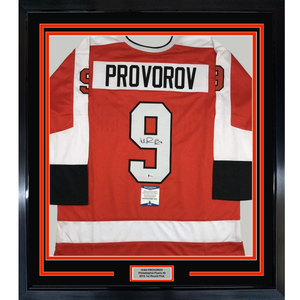 Framed Autographed/Signed Ivan Provorov 35x39 Philadelphia Orange Hockey Jersey Beckett BAS COA